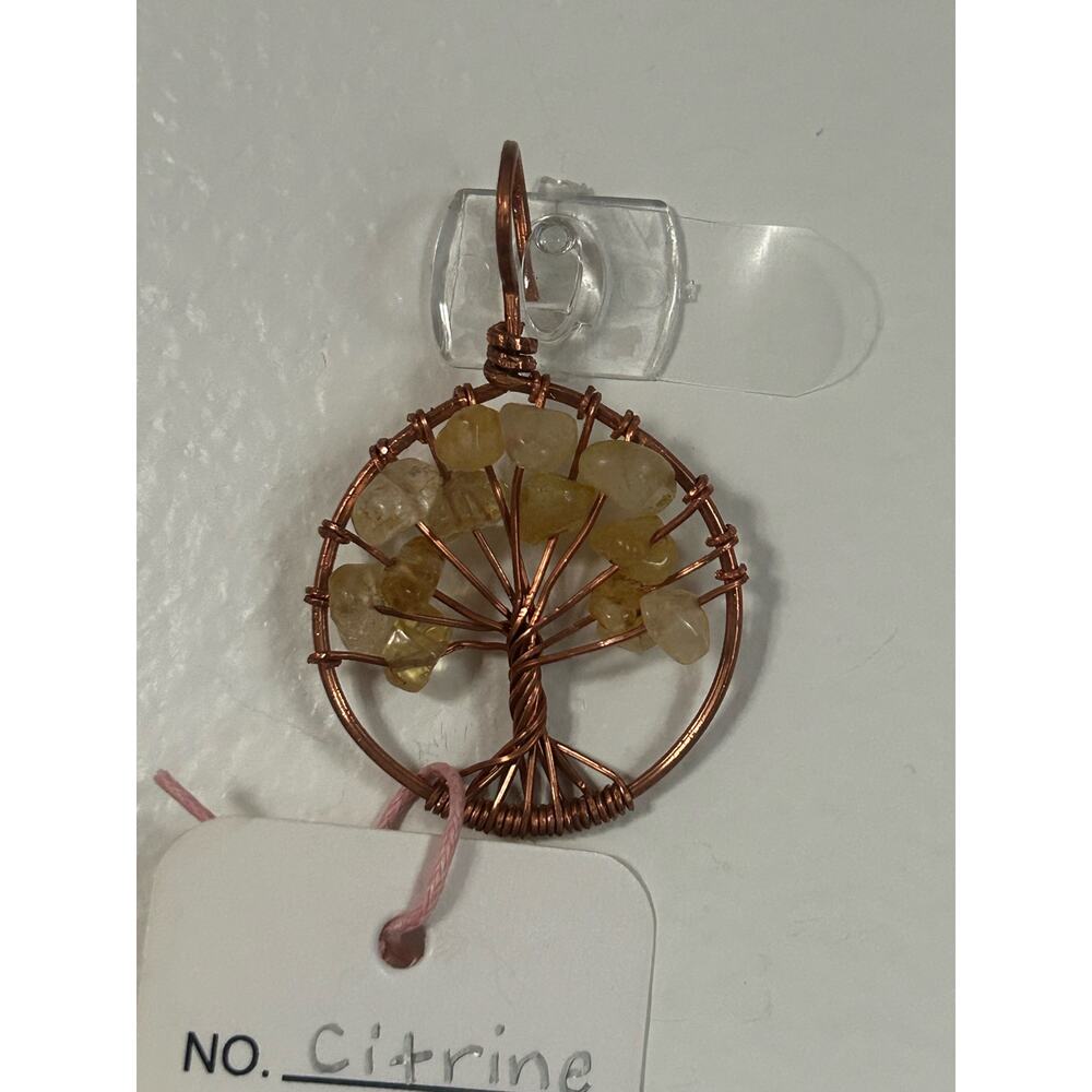 Handmade Copper and Serpentine Crystal Tree of life 3.5x2” Wall Decor